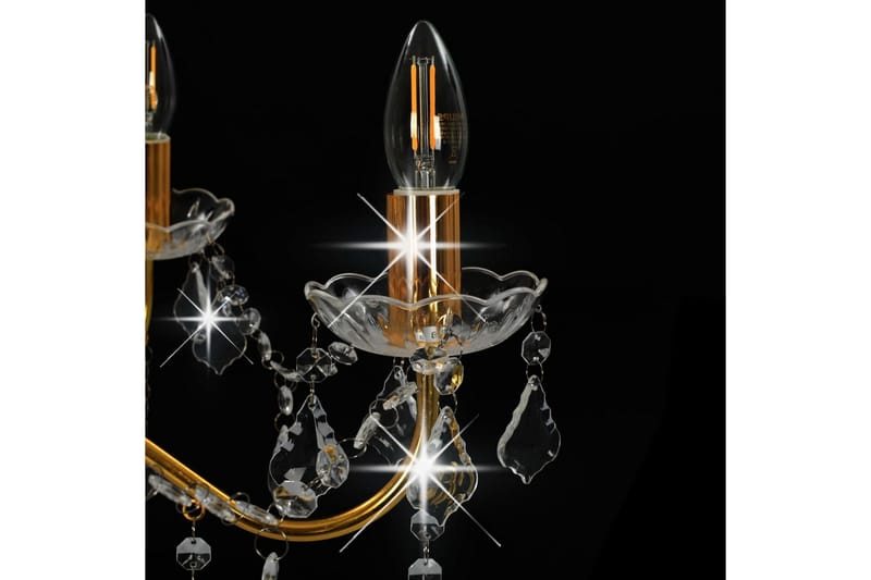 Lysekrone med krystallperler gyllen rund 6 x E14 - Gull - Krystallkrone & takkrone - Stuelampe - Soveromslampe