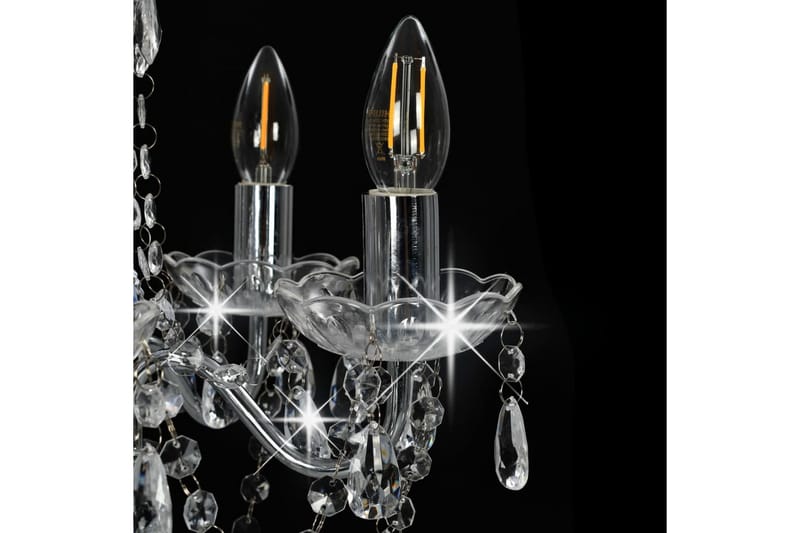 Lysekrone med krystallperler sølv rund 5 x E14 - Silver - Krystallkrone & takkrone - Stuelampe - Soveromslampe