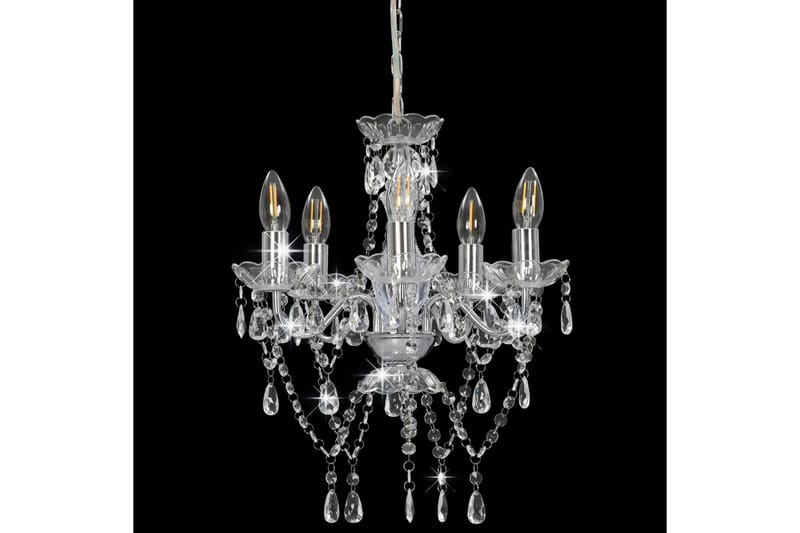 Lysekrone med krystallperler sølv rund 5 x E14 - Silver - Belysning - Innendørsbelysning & Lamper - Taklampe - Krystallkrone & takkrone