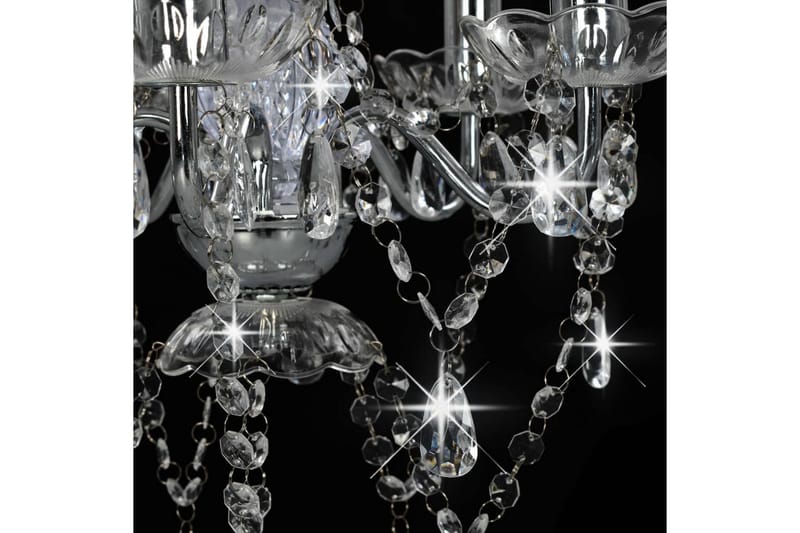 Lysekrone med krystallperler sølv rund 5 x E14 - Silver - Krystallkrone & takkrone - Stuelampe - Soveromslampe