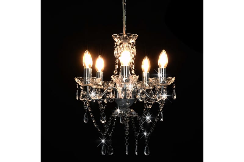 Lysekrone med krystallperler sølv rund 5 x E14 - Silver - Belysning - Innendørsbelysning & Lamper - Taklampe - Krystallkrone & takkrone