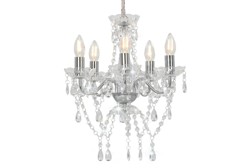 Lysekrone med krystallperler sølv rund 5 x E14 - Silver - Belysning - Innendørsbelysning & Lamper - Taklampe - Krystallkrone & takkrone