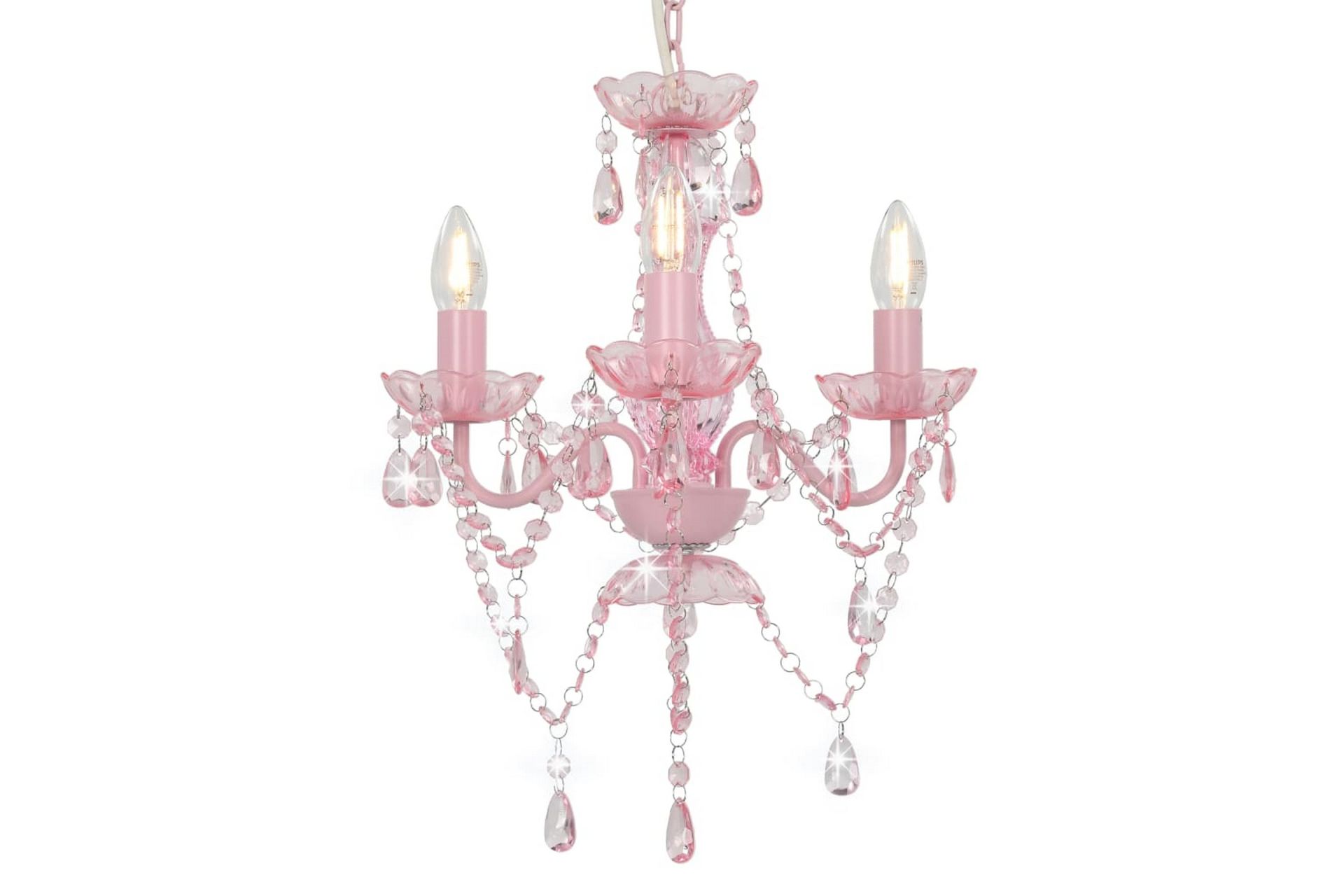 Lysekrone med perler rosa rund 3 x E14 - Rosa - Belysning - Innendørsbelysning & Lamper - Taklampe - Krystallkrone & takkrone