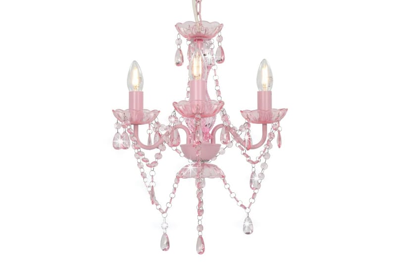 Lysekrone med perler rosa rund 3 x E14 - Rosa - Belysning - Innendørsbelysning & Lamper - Taklampe - Krystallkrone & takkrone
