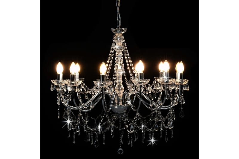 Lysekrone med perler sølv 12 x E14 prer - Silver - Belysning - Innendørsbelysning & Lamper - Taklampe - Krystallkrone & takkrone