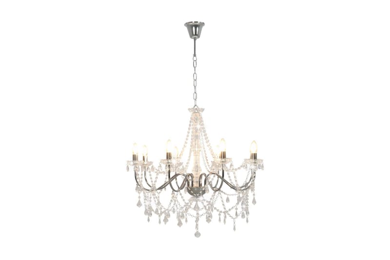 Lysekrone med perler sølv 8 x E14 prer - Silver - Belysning - Innendørsbelysning & Lamper - Taklampe - Krystallkrone & takkrone