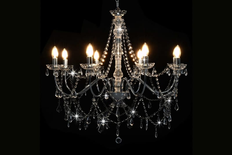 Lysekrone med perler sølv 8 x E14 prer - Silver - Belysning - Innendørsbelysning & Lamper - Taklampe - Krystallkrone & takkrone