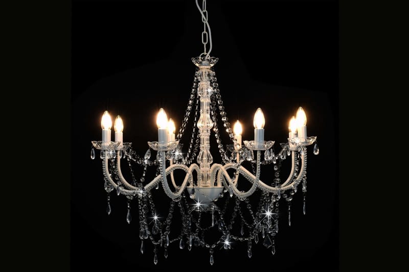 Lysekrone med perler hvit 8 x E14 prer - Hvit - Belysning - Innendørsbelysning & Lamper - Taklampe - Krystallkrone & takkrone