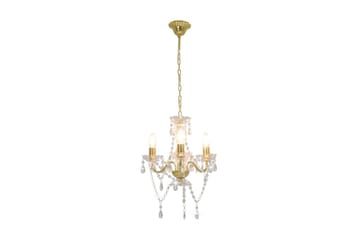 Lysekrone med perler gyllen rund 3 x E14 - Gull - Belysning - Innendørsbelysning & Lamper - Taklampe - Krystallkrone & takkrone