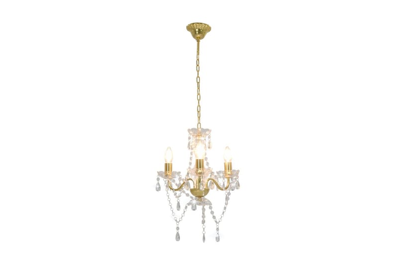 Lysekrone med perler gyllen rund 3 x E14 - Gull - Belysning - Innendørsbelysning & Lamper - Taklampe - Krystallkrone & takkrone