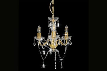 Lysekrone med perler gyllen rund 3 x E14 - Gull - Belysning - Innendørsbelysning & Lamper - Taklampe - Krystallkrone & takkrone
