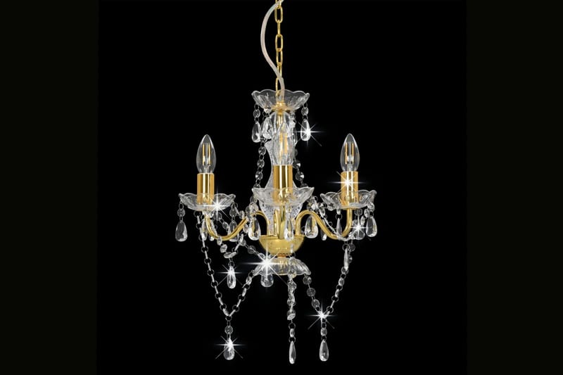 Lysekrone med perler gyllen rund 3 x E14 - Gull - Belysning - Innendørsbelysning & Lamper - Taklampe - Krystallkrone & takkrone