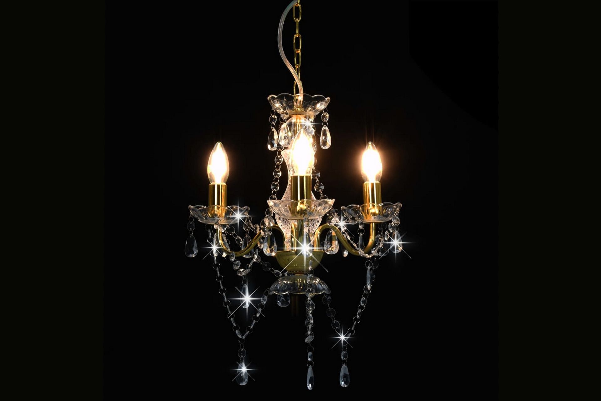 Lysekrone med perler gyllen rund 3 x E14 - Gull - Belysning - Innendørsbelysning & Lamper - Taklampe - Krystallkrone & takkrone