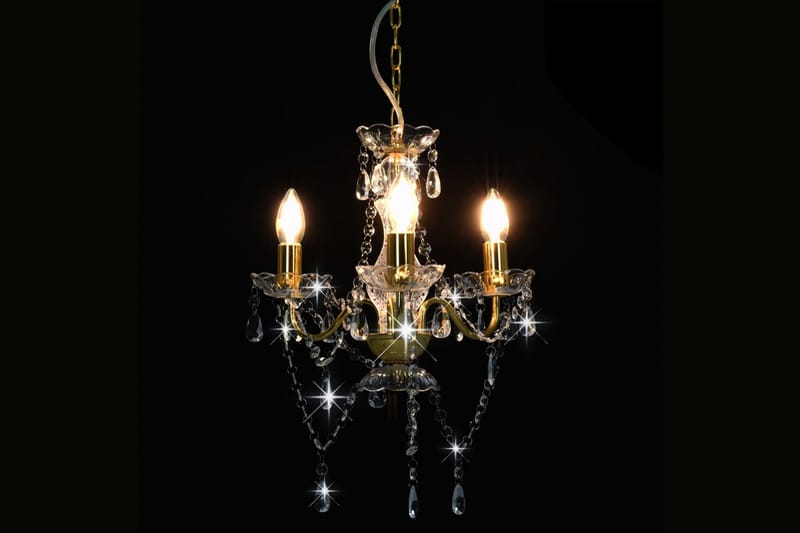 Lysekrone med perler gyllen rund 3 x E14 - Gull - Belysning - Innendørsbelysning & Lamper - Taklampe - Krystallkrone & takkrone