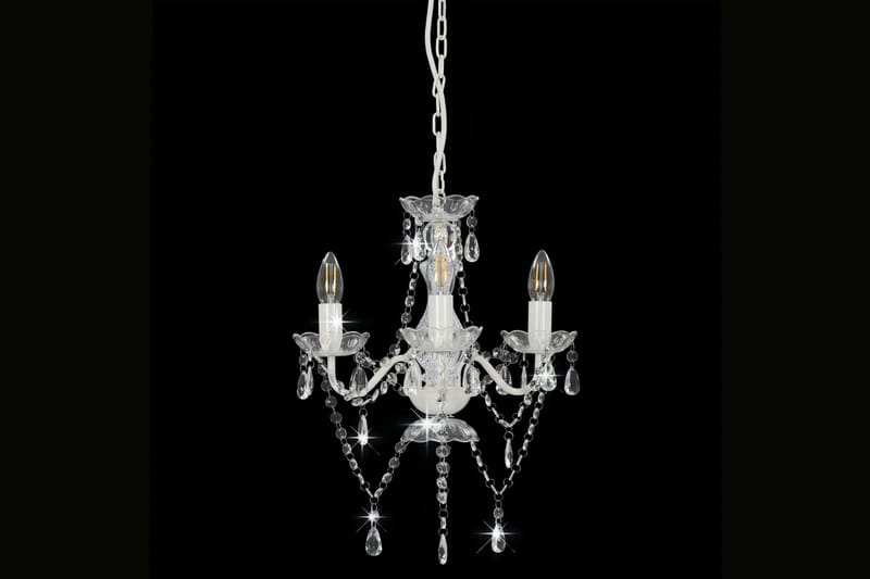 Lysekrone med perler hvit rund 3 x E14 - Hvit - Belysning - Innendørsbelysning & Lamper - Taklampe - Krystallkrone & takkrone