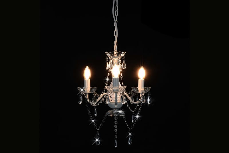 Lysekrone med perler hvit rund 3 x E14 - Hvit - Belysning - Innendørsbelysning & Lamper - Taklampe - Krystallkrone & takkrone