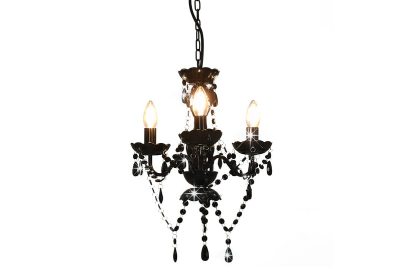 Lysekrone med perler svart rund 3 x E14 - Svart - Belysning - Innendørsbelysning & Lamper - Taklampe - Krystallkrone & takkrone