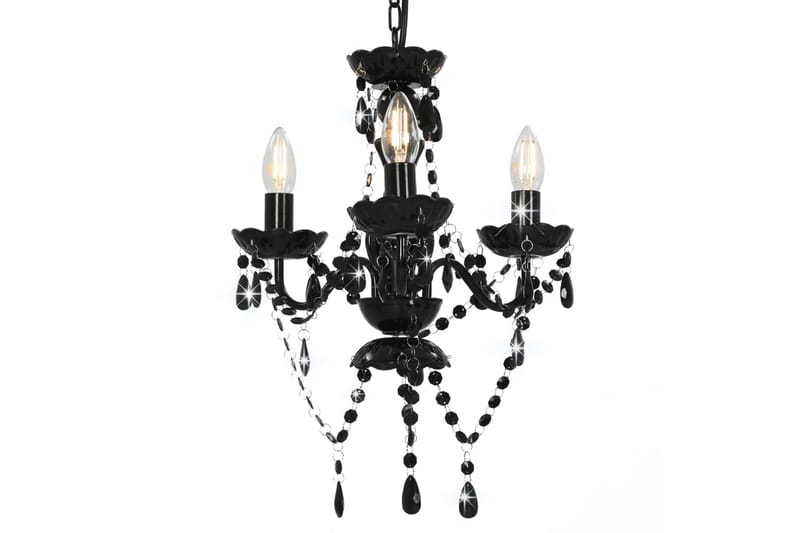 Lysekrone med perler svart rund 3 x E14 - Svart - Belysning - Innendørsbelysning & Lamper - Taklampe - Krystallkrone & takkrone