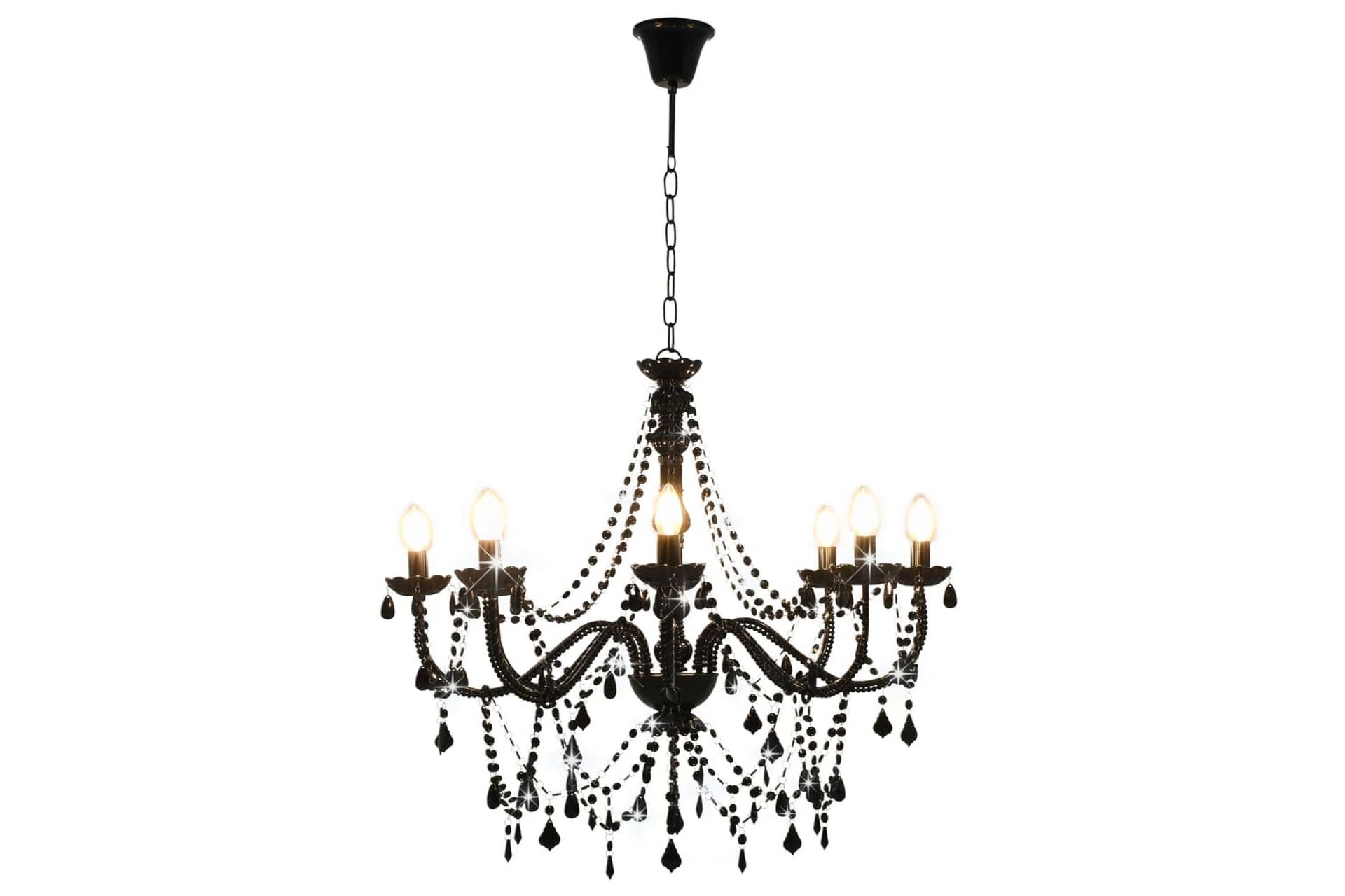 Lysekrone med perler svart 8 x E14 prer - Svart - Belysning - Innendørsbelysning & Lamper - Taklampe - Krystallkrone & takkrone