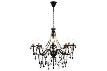 Lysekrone med perler svart 8 x E14 prer - Svart - Belysning - Innendørsbelysning & Lamper - Taklampe - Krystallkrone & takkrone
