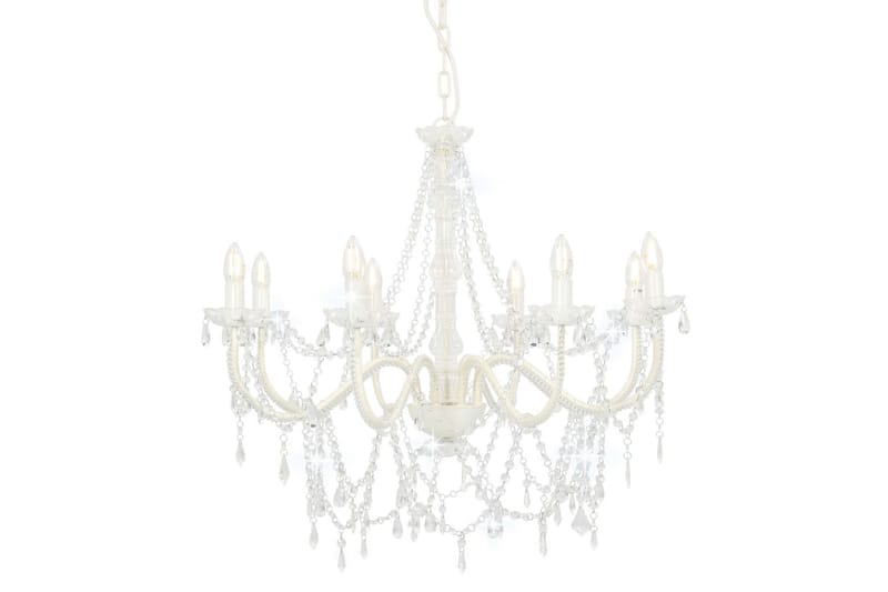 Lysekrone med perler hvit 8 x E14 prer - Hvit - Belysning - Innendørsbelysning & Lamper - Taklampe - Krystallkrone & takkrone