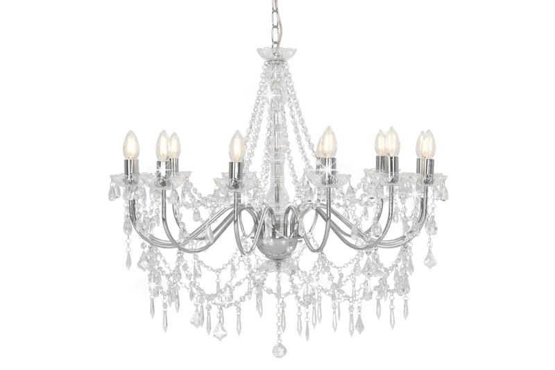 Lysekrone med perler sølv 12 x E14 prer - Silver - Belysning - Innendørsbelysning & Lamper - Taklampe - Krystallkrone & takkrone