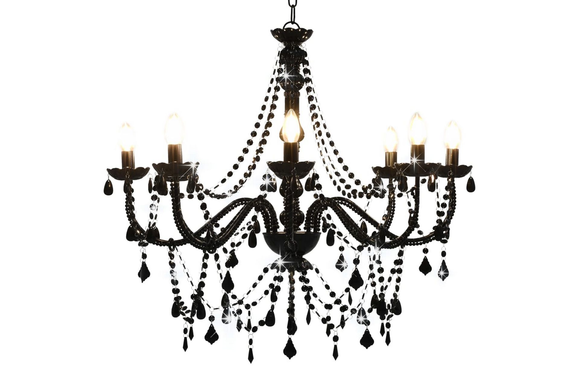 Lysekrone med perler svart 8 x E14 prer - Svart - Belysning - Innendørsbelysning & Lamper - Taklampe - Krystallkrone & takkrone