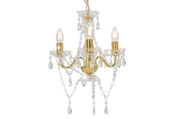 Lysekrone med perler gyllen rund 3 x E14 - Gull - Belysning - Innendørsbelysning & Lamper - Taklampe - Krystallkrone & takkrone