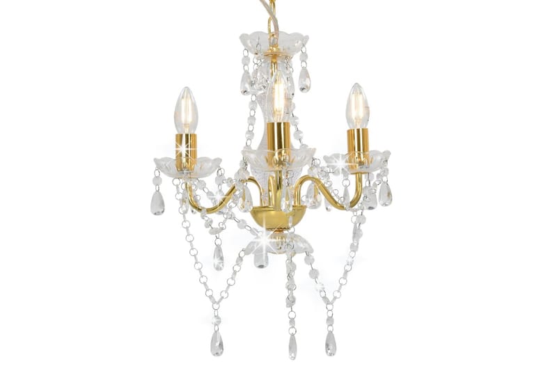 Lysekrone med perler gyllen rund 3 x E14 - Gull - Belysning - Innendørsbelysning & Lamper - Taklampe - Krystallkrone & takkrone