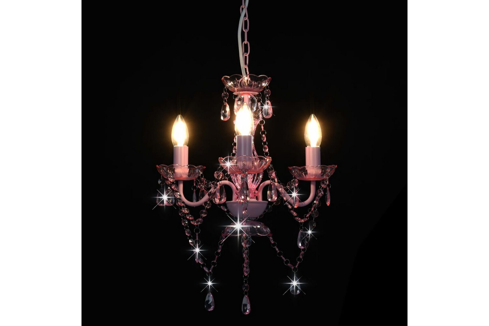 Lysekrone med perler rosa rund 3 x E14 - Rosa - Belysning - Innendørsbelysning & Lamper - Taklampe - Krystallkrone & takkrone