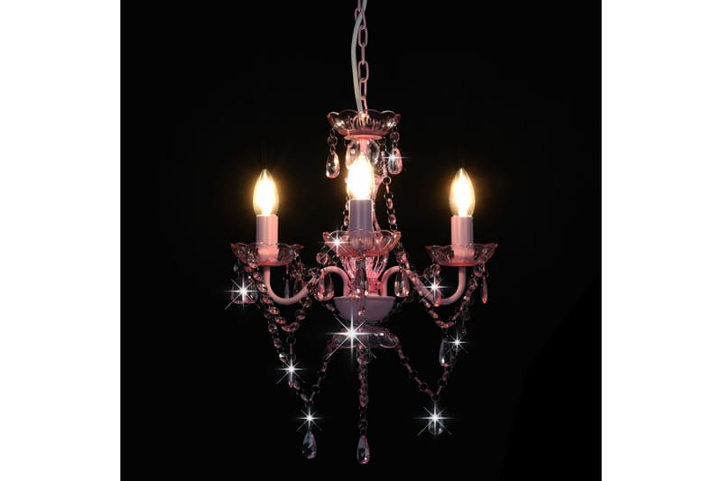 Lysekrone med perler rosa rund 3 x E14 - Rosa - Belysning - Innendørsbelysning & Lamper - Taklampe - Krystallkrone & takkrone