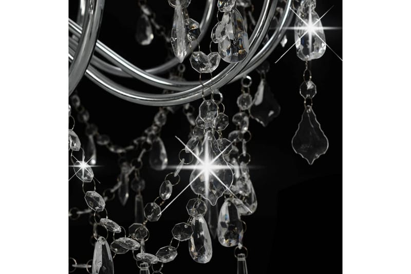 Lysekrone med perler sølv 12 x E14 prer - Silver - Krystallkrone & takkrone - Stuelampe - Soveromslampe