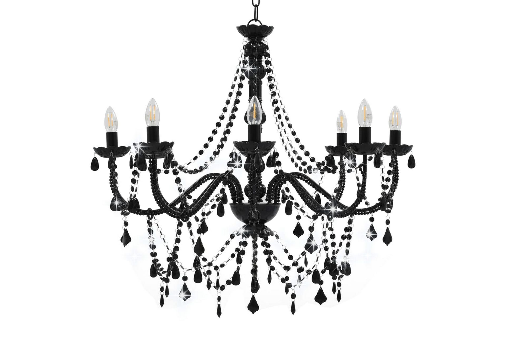 Lysekrone med perler svart 8 x E14 prer - Svart - Belysning - Innendørsbelysning & Lamper - Taklampe - Krystallkrone & takkrone