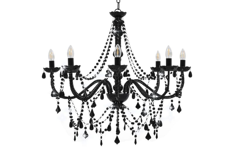 Lysekrone med perler svart 8 x E14 prer - Svart - Belysning - Innendørsbelysning & Lamper - Taklampe - Krystallkrone & takkrone