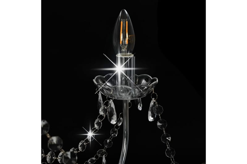 Lysekrone med perler sølv 8 x E14 prer - Silver - Krystallkrone & takkrone - Stuelampe - Soveromslampe