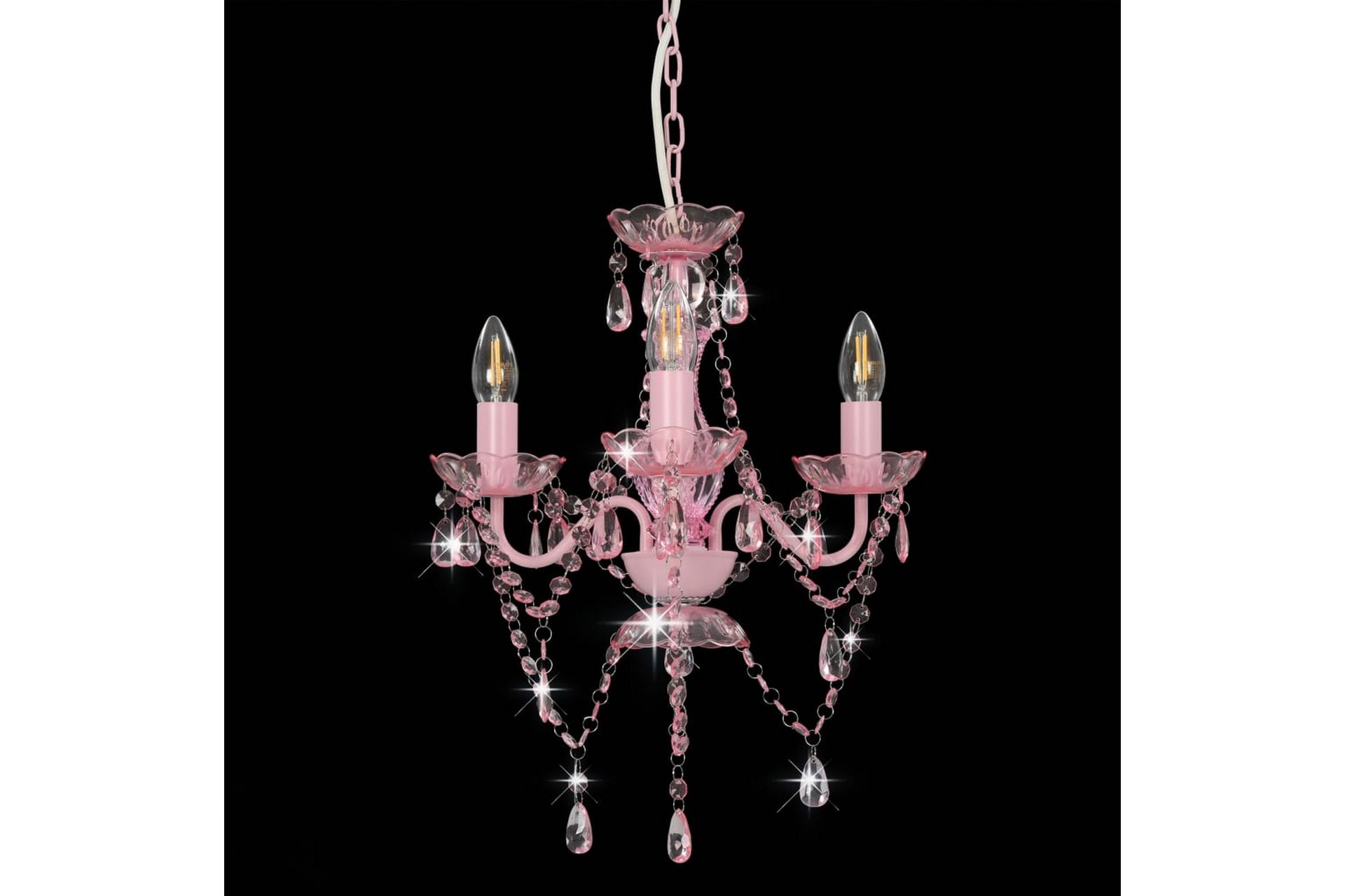 Lysekrone med perler rosa rund 3 x E14 - Rosa - Belysning - Innendørsbelysning & Lamper - Taklampe - Krystallkrone & takkrone