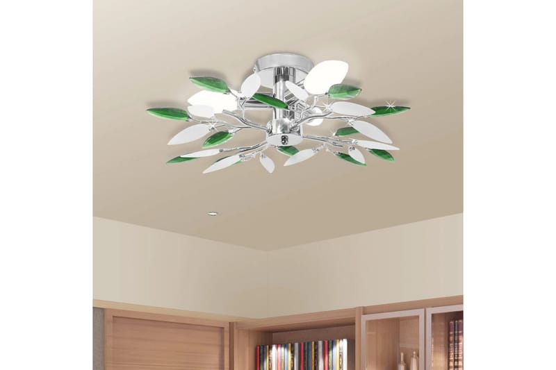 Taklampe med Hvit og Grønn Akryl Crystal Armer - 3 E14 Prer - Belysning - Innendørsbelysning & Lamper - Taklampe - Krystallkrone & takkrone