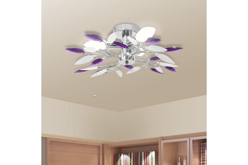 Taklampe med krystalløv i hvit og lilla 3 E14-lysprer - Belysning - Innendørsbelysning & Lamper - Taklampe - Krystallkrone & takkrone