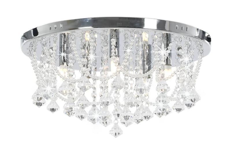 Taklampe med krystallperler sølv rund 4 x G9 lysprer - Silver - Krystallkrone & takkrone - Stuelampe - Soveromslampe
