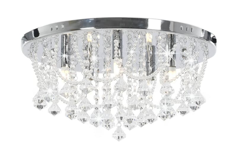 Taklampe med krystallperler sølv rund 4 x G9 lysprer - Silver - Belysning - Innendørsbelysning & Lamper - Taklampe - Krystallkrone & takkrone