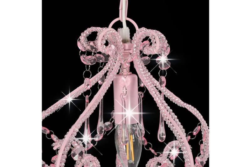 Taklampe med perler rosa rund E14 - Rosa - Stuelampe - Krystallkrone & takkrone - Soveromslampe