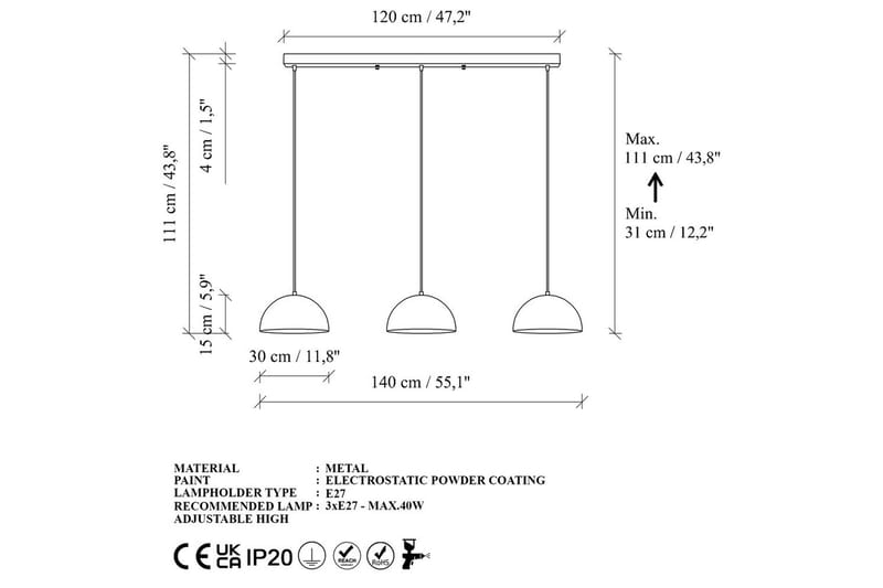 Lysekrone Brena Gull Tre Sokkel - 140 x 30 x 111 cm - Belysning - Innendørsbelysning & Lamper - Taklampe - Pendellamper & Hengelamper