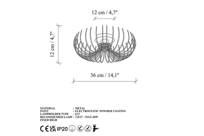 Lysekrone Sadorte gull - 36 x 36 x 12 cm - Belysning - Innendørsbelysning & Lamper - Taklampe - Plafondlampe