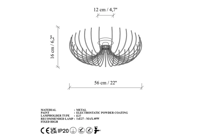 Lysekrone Sadorte gull - 56 x 56 x 16 cm - Belysning - Innendørsbelysning & Lamper - Taklampe - Plafondlampe
