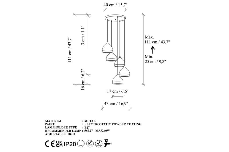 Lysekrone Soodni Fem Sirkel Hvit - Hvit - Belysning - Innendørsbelysning & Lamper - Taklampe - Pendellamper & Hengelamper
