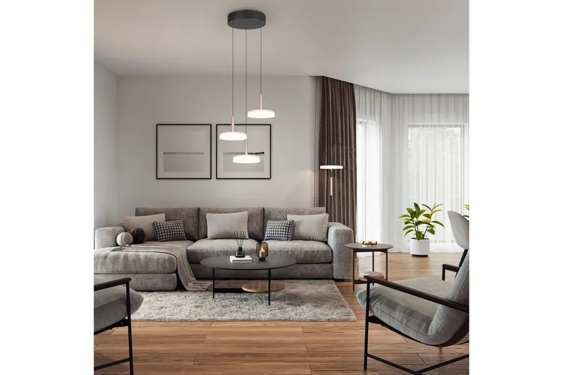 Pendel TRIO Celeste 3-delt, Matt svart/hvit/kaffebrun - 3-delt, Matt svart/hvit/kaffebrun - Belysning - Innendørsbelysning & Lamper - Taklampe - Pendellamper & Hengelamper