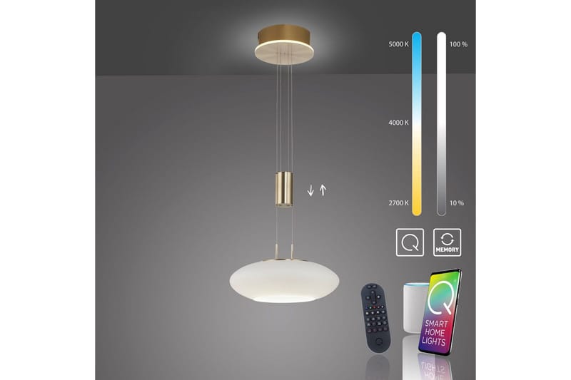 Pendellampe Q-Etienne - 35x200x35 cm, Messing Matt - Belysning - Innendørsbelysning & Lamper - Taklampe - Pendellamper & Hengelamper