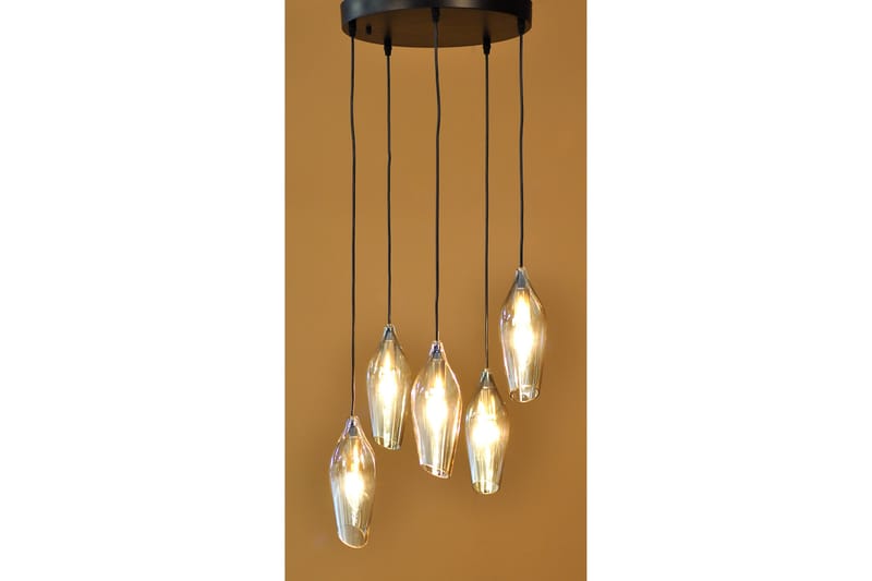 Dalmatia Taklampe 5 Lys Svart/Gull/Amber - AG Home & Light - Taklampe kjøkken - Vinduslampe hengende - Vinduslampe - Pendellamper & Hengelamper - Soveromslampe - Stuelampe