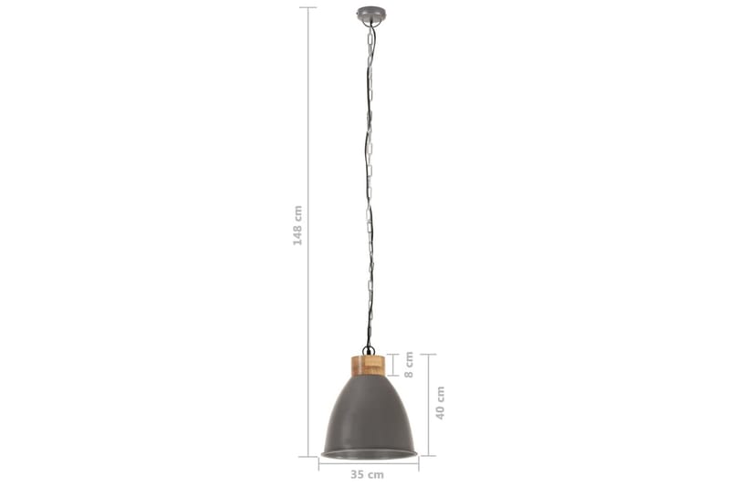 Industriell hengelampe grå jern og heltre 35 cm E27 - Grå - Belysning - Innendørsbelysning & Lamper - Taklampe - Pendellamper & Hengelamper
