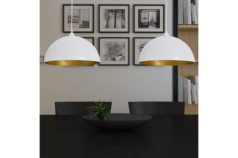 Taklampe 2 stk høydejusterbar halvkuleformet hvit - Hvit/Gull - Belysning - Innendørsbelysning & Lamper - Taklampe - Pendellamper & Hengelamper